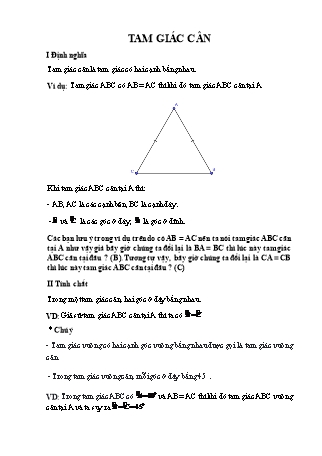 Giáo án Toán 7 (Cánh diều) - Chương 7: Tam giác - Bài 7: Tam giác cân