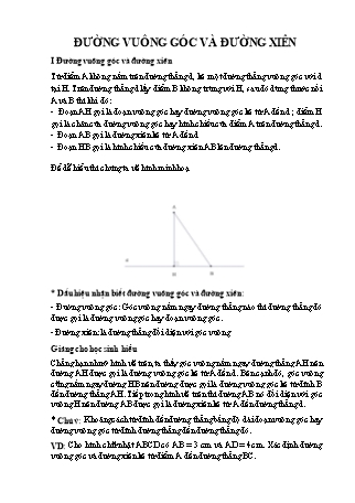 Giáo án Toán 7 (Cánh diều) - Chương 7: Tam giác - Bài 8: Đường vuông góc và đường xiên