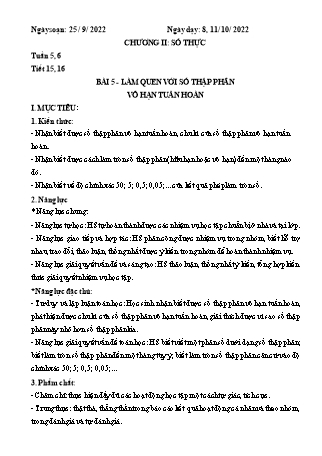 Giáo án Toán 7 (Kết nối tri thức với cuộc sống) - Chương II: Số thực - Bài 5: Làm quen với số thập phân vô hạn tuần hoàn - Năm học 2022-2023