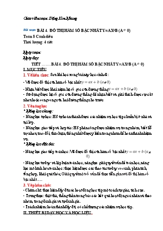 Giáo án Toán 8 (Cánh diều) - Bài 4: Đồ thị hàm số bậc nhất y=ax+b (a≠0) - Đặng Kim Nhung