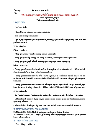 Giáo án Toán 8 (Cánh diều) - Bài: Phép cộng, phép trừ phân thức đại số