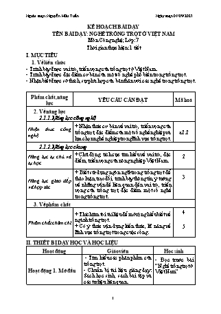 Kế hoạch bài dạy Công nghệ Lớp 7 (Cánh diều) - Chương trình cả năm - Năm học 2023-2024- Nguyễn Hữu Tuấn