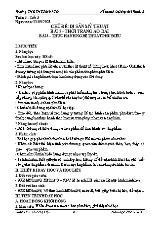 Kế hoạch bài dạy Mĩ thuật 8 (Cánh diều) - Chủ đề: Di sản mỹ thuật - Bài 3: Thực hành nghệ thuật phù điêu - Năm học 2023-2024 - Bùi Thị Dịu