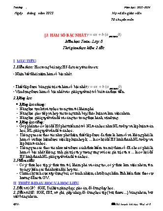 Kế hoạch bài dạy Toán 8 (Cánh diều) - Bài 3: Hàm số bậc nhất y=ax+b (a≠0) - Năm học 2023-2024